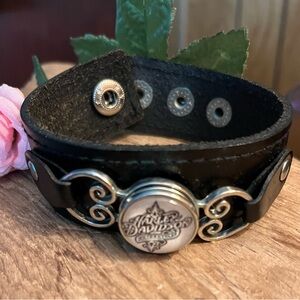 Harley-Davidson Leather Snap Cuff Bracelet w/ Interchangeable HD Logo Cabochon